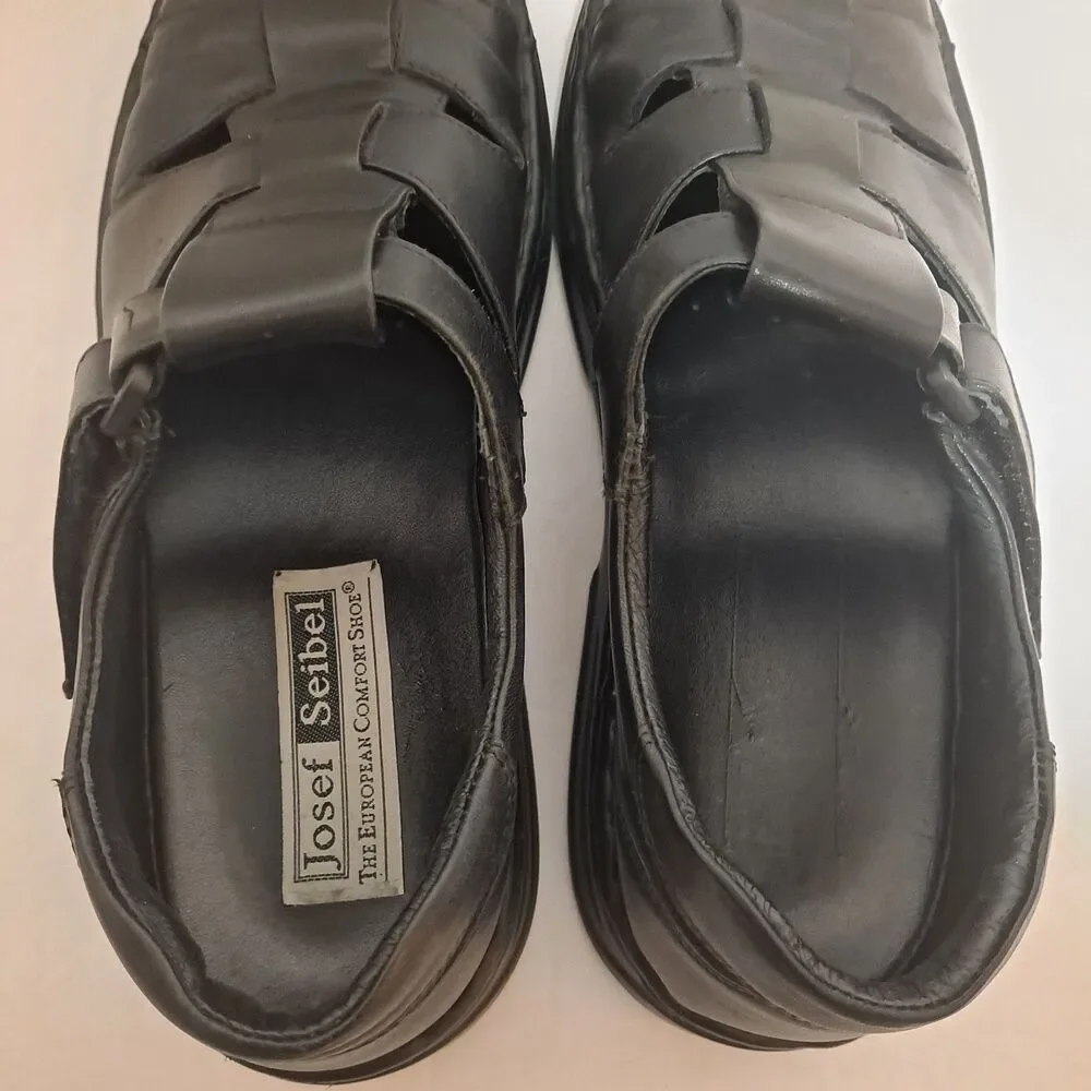 Josef Seibel Men’s Black Leather Strappy Walking Fishermans Sandals  EU 43 - Picture 4 of 10